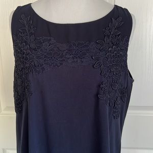 Ann Taylor Loft Blue Floral Lace Appliqué Sleeveless Dress Womens Sz Large